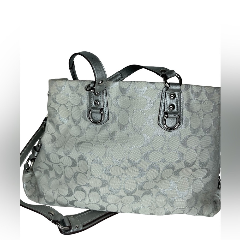 Coach Ashley Signature "C" Shoulder Satchel Purse Silver Metallic Vintage - Picture 2 of 16